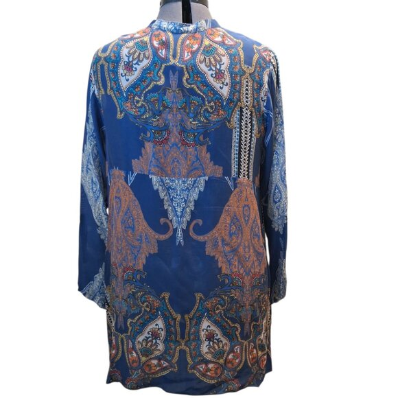 Johnny Was Biza Handkerchief Blue Paisley Silk Boho Tunic Top Sz XL - Picture 6 of 11
